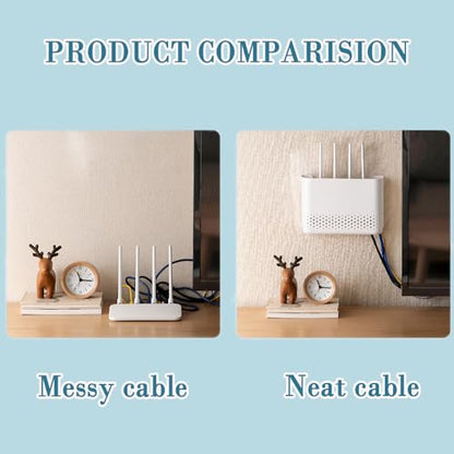 WiFi Router Storage Box Wall Mounted, Heat Dissipation Cable Organizer | Durable ABS, Heat Dissipation Vents, Cable Concealment, No-Drill Install, Space-Saving, Fits Routers & Modems Home Office