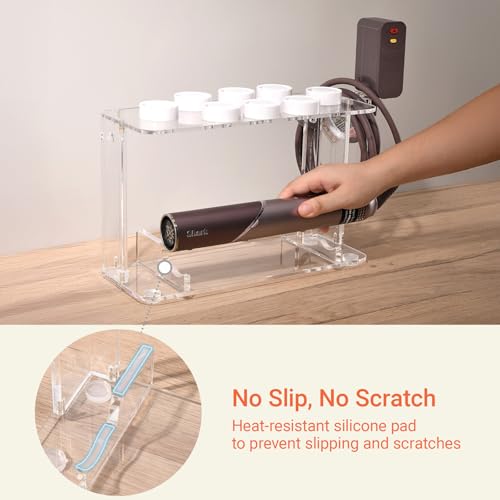 Hair Tool Holder for Dyson Airwrap, Acrylic Double-Layer Storage Holder, Hair Dryer Stand Wall Mounted or Desktop, Shark Hair Dryer Holder for Dyson & Shark Attachments, Transparent CHOCHOYAH