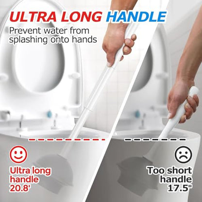 FORASTO 3IN1 Toilet Brush and Plunger Set with Holder Compact Cleaning Kit | White, long grip, suction cup, firm bristles, crevice cleaner, bathroom essentials for apartment, daily supplies