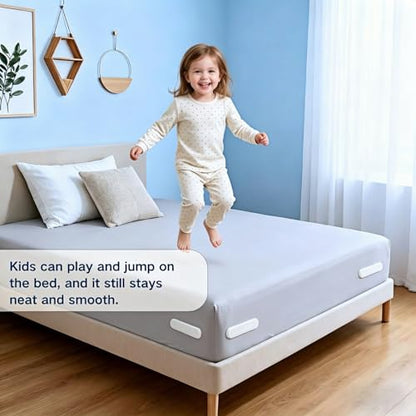 Bed Sheet Holders for Corners, 4Pcs White Fitted Sheet Clips | Heavy Duty Sheet Locks Keep Sheets Tight & Firm, Easy Install Fasteners Fit All Mattress Sizes