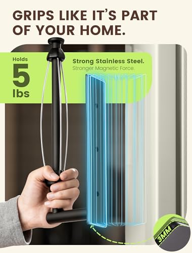 Magnetic Paper Towel Holder for Fridge, Kitchen, RV, Garage, Grill | Strong Magnet Paper Towel Holder with Self Adhesive Wall Mount and Screws, One Hand Tear with Adjustable Damping, Black