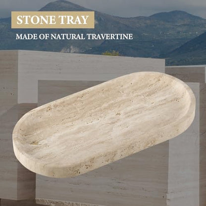 Natural Marble Tray for Bathroom Counter, 10" x 5" Travertine Marble Storage Trays for Perfume, Cosmetics, Jewelry, Vanity Tray Stone Trays for Home, Decorative Tray for Dresser Organizer