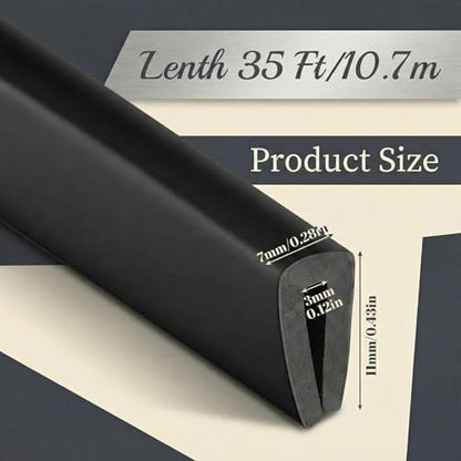 Kingdder Rubber Edge Trim 1/8" U Channel Sheet Metal Edge Protector Door 35 Feet Long Seal Strip Guard Weather Resistance Fits for Car Doors Steel Plates Glass Hatches Table Corners(Black)