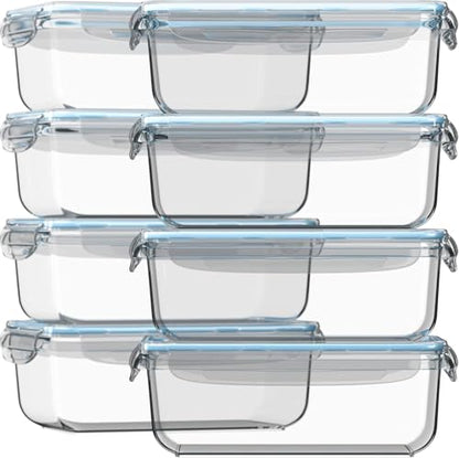 Razab 16 Pc (Set of 8) 30 Oz Glass Meal Prep Containers with Lids, Airtight Large Glass Food Storage Containers, Reusable Leak Proof BPA Free, Freezer to Oven and Dishwasher Safe