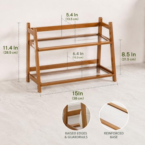 2 Tier Matcha Station Organizer, Countertop Bamboo Coffee Bar Display Shelf, Mug Holder Stand, Tea Cup & Tools Storage Rack for Kitchen Cabinet Home Decor