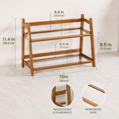 2 Tier Matcha Station Organizer, Countertop Bamboo Coffee Bar Display Shelf, Mug Holder Stand, Tea Cup & Tools Storage Rack for Kitchen Cabinet Home Decor
