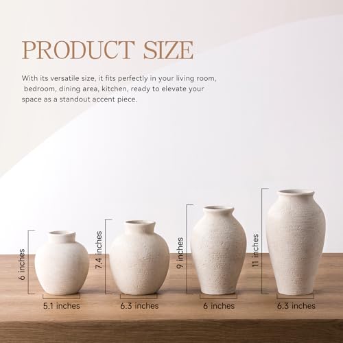 Ceramic Flower Vase Home Decor - Farmhouse Table Vases Rustic Vintage Living Room Kitchen Bedroom Decorations for House Book Shelf Office Coffee Desk Dining Fireplace (7.4" Rustic)