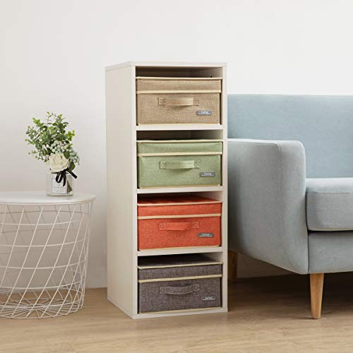 YueYue Fabric Storage Bins with Lids Small 4 Pack, Linen Foldable Storage Box with lids 4 Color Set 12.4in/12in/6.7in