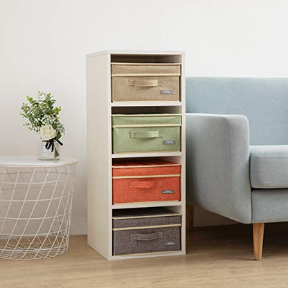 YueYue Fabric Storage Bins with Lids Small 4 Pack, Linen Foldable Storage Box with lids 4 Color Set 12.4in/12in/6.7in