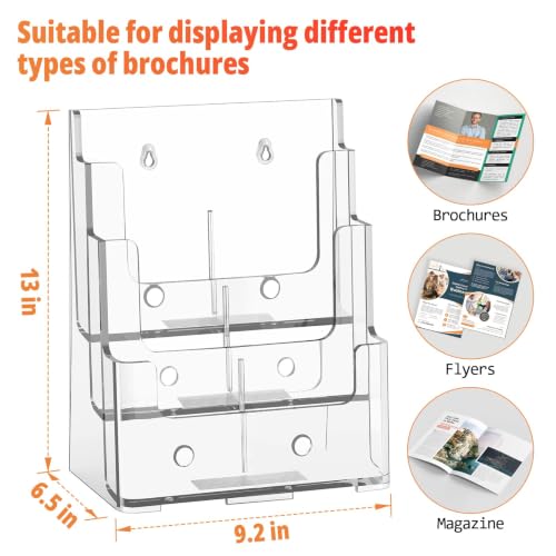 Acrylic Brochure Holder 8.5x11, Clear 3 Tier Magaz... (Clear | Acrylic)