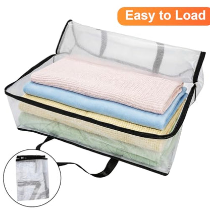 Fasmov 4 Pack Oversized Clear Storage Bag with Handles and Zippers, Vinyl Storage Bag for Comforter, Blanket, Bedding, Duvet, Transparent Moving Tote, Under the Bed Storage, Garage Organizer
