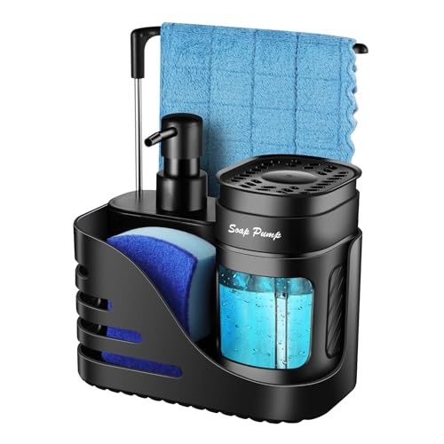 Kitchen Soap Dispenser Set, 4-in-1 Dual Hand and D... (5 Count | Black)