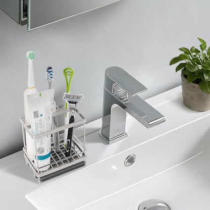 Electric Toothbrush Holders for Bathrooms Toothpaste Organizer, Sliver | Carbon Steel, Removable Diatomite Drip Tray, 5 Slots Kids Tooth Brush Holder for Countertop, Shower, Vanity