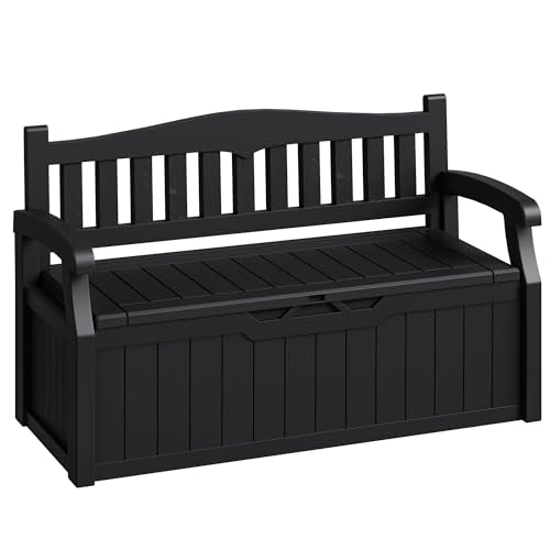 80-Gallon Outdoor Storage Bench for Patio, Garden,... (Black | Plastic)
