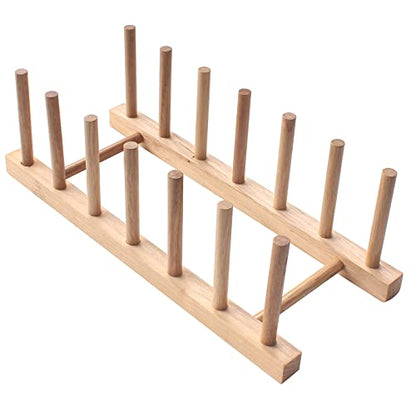 Set of 2 Bamboo Wooden Dish Racks Pot Lid Holder Cabinet Organizer | Kitchen Plate Rack Stand