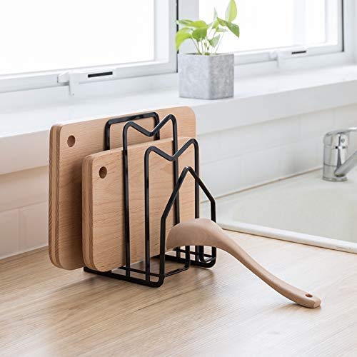 Cutting Board Rack Chopping Board Organizer Stand... (1 Pack Black | Metal)