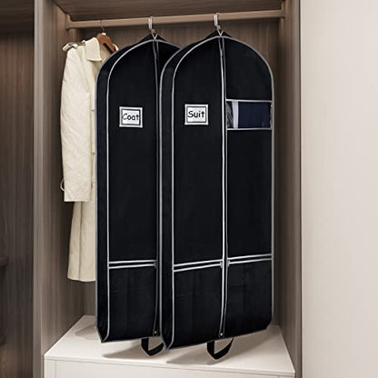 Zilink Long Garment Bags for Dresses Coat Bags for Travel & Storage 60 in | 2 Large Pockets, 2 Carry Handles, Gusseted, Suit Cover Protector for Suit Coat Dress Tuxedos, Set of 2
