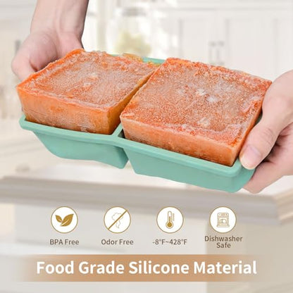Silicone Freezer Tray for Soup Ice Cubes: 2-Cup Freezing Tray with Lid for Meal Prep - 2Pack Silicon Soup Portion Freeze Trays Make Stock Souped Ice Cube