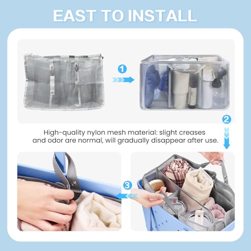 XYFuuee Beach Bag Organizer Insert Divider for X Large Bogg Bag Accessories | Lightweight Mesh Inserts Pouch for Original Bog Bag Accessory, Organizing Rubber Tote Beach Bags, Save Storage Space, Gray