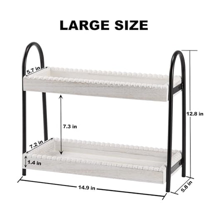2 Tier Coffee Bar Organizer, Wood Coffee Bar Accessories Shelf for Countertop, Rustic Coffee Station Organizer Decor Stand Rack for Mugs Cups Syrup, Condiment Storage Holder for Kitchen, Home, Office