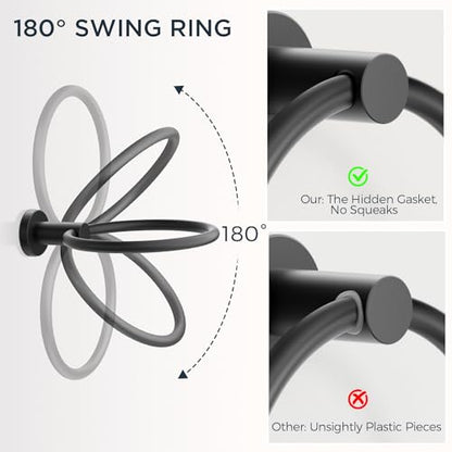 FORIOUS Toilet Paper Holder and Towel Ring Set, Bathroom Accessories Set | Matte Black | Double Post Pivoting Toilet Paper Holder Wall Mounted and Hand Towel Ring | SUS304 Stainless Steel | Round