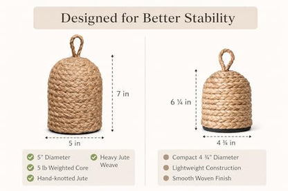 PEMAR Handwoven Jute Door Stopper with Handle – Weighted Door Stop for Indoor Use, Floor-Friendly Felt Base, Warm Handcrafted Home Accent (5.2 lb)