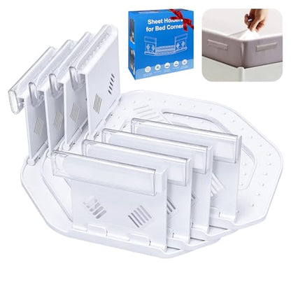 TRELC Bed Sheet Holders for Corners, 4PCS Upgrade Fitted Sheet Holders Keep Sheets Firm & Tight, Easy Install & Foldable Sheet Clips Sheet Straps Fit Various Mattress