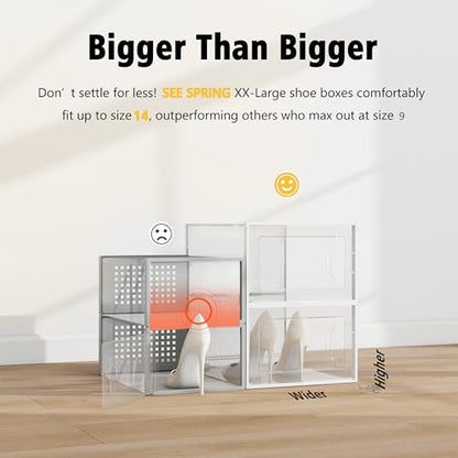 XXX-Large Fit Size 14 Shoe Storage Box, Clear Plastic Stackable Shoe Organizer for Closet, Shoe Rack Sneaker Container Bin Holder for Entryway, Closet, Under Bed