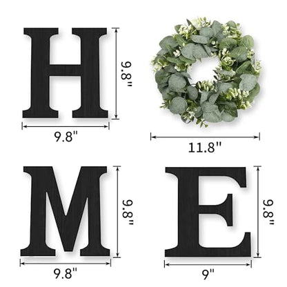 Wood Home Sign with Eucalyptus Wreath for O Home Decor Wall Decor | Hanging Farmhouse Wall House Decor Wood Letters for Wall Art Rustic Home Decor Wall Decor Living Room Kitchen Entryway Black