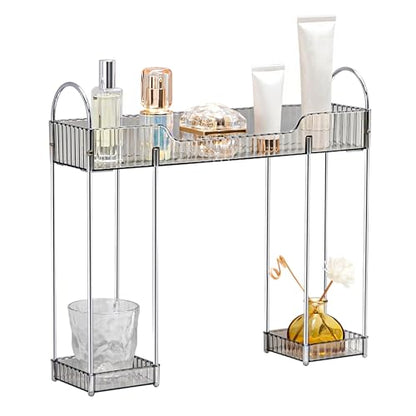 YCIA&DONE Bathroom Countertop Organizer Over The Faucet, Narrow Counter Organizers Above Sink, Table Mounted Faucet Over Sink Shelf for Kitchen, Toilet, Laundry(Smoky Gray)
