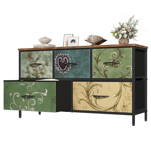 5 Drawer Dresser for Bedroom, Storage Organizer Un... (Flower | Metal)