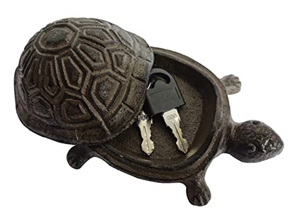 BSTGIFTS Cast Iron Turtle Key Hider - Spare Key Holder - Garden Decoration Turtle, Jewelry Trinkets Box for Key, Ear Studs, Ring, Paper Clip (Antique Brown)…