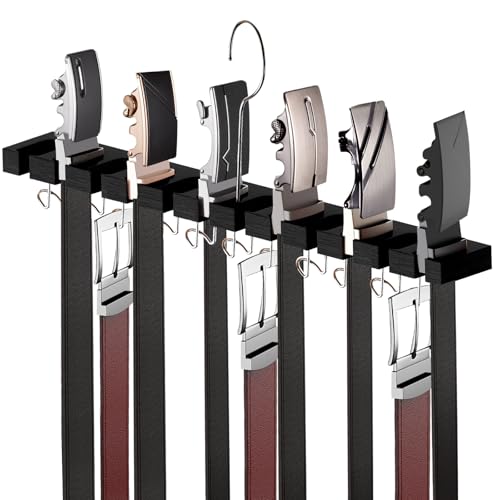 Cuipingoo Belt Hanger for Closet Max 42 Belts, 12+11 Storage (Black) | 2-IN-1 Wall Mount Belt Organizer, 360°Rotating Hooks, Wooden Tie Rack for Closet Accessories Closet Organizer and Storage