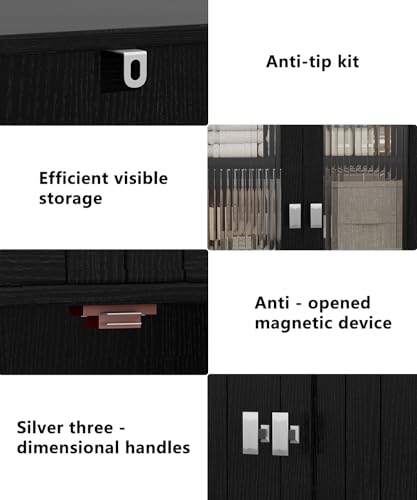 53.1" Tall Bathroom Cabinet 6 Doors Linen Floor Storage Cabinet | Bathroom Floor Cabinet with Adjustable Shelf, Pantry Cabinet for Living Room, Kitchen, Entryway, Black