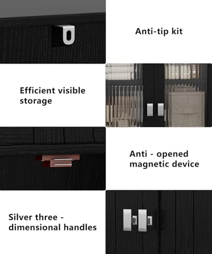 53.1" Tall Bathroom Cabinet 6 Doors Linen Floor Storage Cabinet | Bathroom Floor Cabinet with Adjustable Shelf, Pantry Cabinet for Living Room, Kitchen, Entryway, Black
