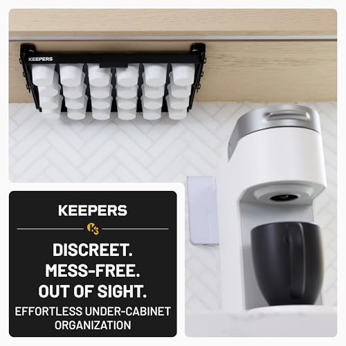 KEEPERS Under Cabinet K Cup Holder with Swing-Down Access – Space-Saving Coffee Pod Holder and K Cup Organizer for 24 Pods – Steel Coffee Pod Organizer with Easy DIY Installation