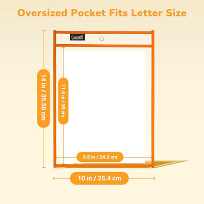 GAMENOTE 30 Pack Dry Erase Pockets, 10x14 Reusable Sleeves, 10 Colors | 30 reusable PVC pockets hold 8.5 x 11 and 9 x 12 sheets; double sided wipe clean surfaces, pen loops, eyelets, and 5 rings