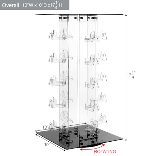 MOOCA Acrylic Rotating Eyewear Display Stand, Holds 20 Frames | Premium rotating acrylic eyewear rack with oversized supports holds up to 20 large sunglasses or frames and assembles easily.