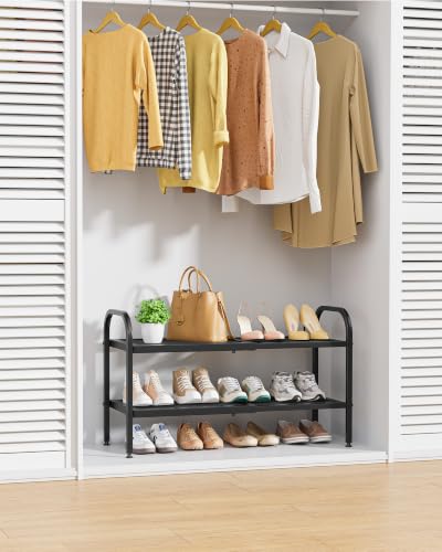 Kitsure Metal Expandable Shoe Rack, 18.1-29.5" x 11.4" x 17.1", Black | 2-Tier Shoe Rack for Closet, Entryway, Garage, Shoe Storage with High-Density Metal Shelves, Space Saving Shoe Organizer