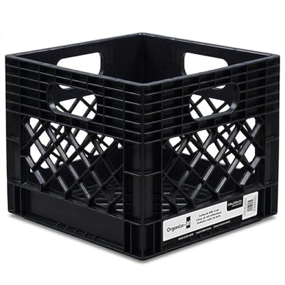 4 Pack Storage Milk Crate, Heavy-Duty Versatile Box, Black | Plastic Open Top Multi-purpose Organizers with Easy-Grip Handles, Interior 12.25"L x 12.25"W x 10.5"H