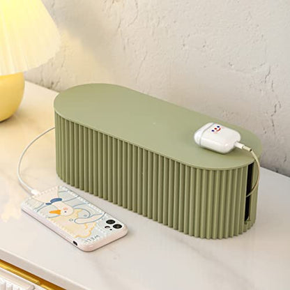 Cable Management Box, Cord Organizer Box with 10 Cable Ties, Power Strip Storage to Hide Charger Adapter Power Cord Charging Station(Small/Green)