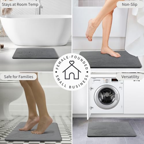 Extra Large Diatomaceous Earth Stone Bath Mat, 31.5"x19.7" | Super Absorbent, Premium Fast-Drying Diatomite Bathmats, Non-Slip Base, Easy Clean for Shower Floor & Bathroom (Dark Gray)