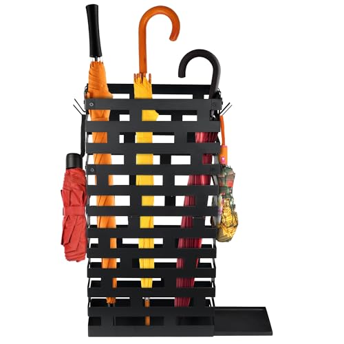 Invech 23 Inch Umbrella Holder for Indoor Entryway, Large Metal Umbrella Stand with Removable Water Tray and Hooks, Umbrella Rack Storage for Home, Office, Hotel