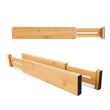 VaeFae 6-Pack Adjustable Bamboo Drawer Dividers, Expandable Drawer Organizer for Kitchen Utensils, Clothes, Bathroom, Office – Fits Drawer Interiors 16.6" to 21.8"