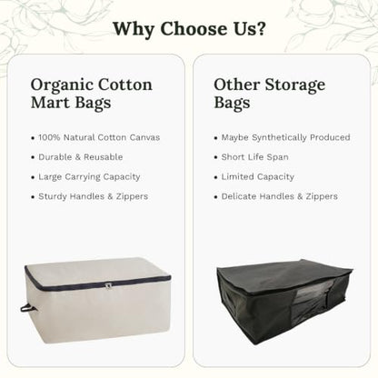 Canvas Storage Bags for Comforters and Blankets - X-Large Zippered Storage Bags for Blankets, Comforters, and Clothes - Easy Storage Under Bed, 100% Cotton, Breathable with Carrying Straps (2 Bags)