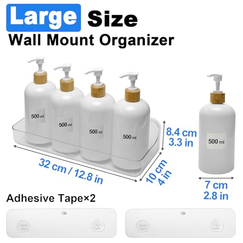Acrylic Wall Mounted Shower Caddy, Large, Adhesive Bathroom Shelves | 4D" x 12.8"W x 3.3"H, No Drilling Acrylic Shelf, Adhesive Shelf, Bathroom Shelves with Adhesives for Bathroom, Kitchen