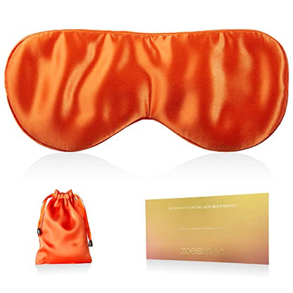 Sleep Mask, 100% Mulberry Silk, Vitality Orange | 6A Mulberry Silk, lightweight breathable, hyaluronic acid infused, full light blocking, adjustable strap, luxury gift set