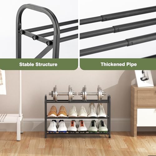 3-Tier Shoe Rack for Closet, 16"-32" Expandable Shoe Rack Adjustable for Entryway Closet Doorway Sturdy Metal, Black