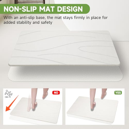 Large Stone Bath Mat, 31.5 x 19.7” Diatomaceous Earth Bath Mat | Extra Large Stone Bath Mat for Bathroom, Absorbent Stone Shower Mats, Non-Slip Barhroom Floor Mat, Quick Dry, Easy to Clean