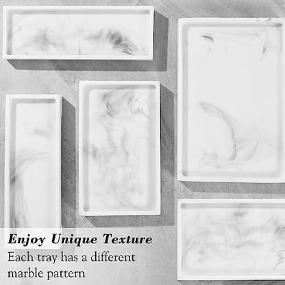 Luxspire Marble Tray for Soap Dispenser Perfume Jewelry, S, Marble White | 11 x 4 inch, non-slip waterproof resin, easy wipe clean, fits bath kitchen vanity, holds jewelry toiletries soap